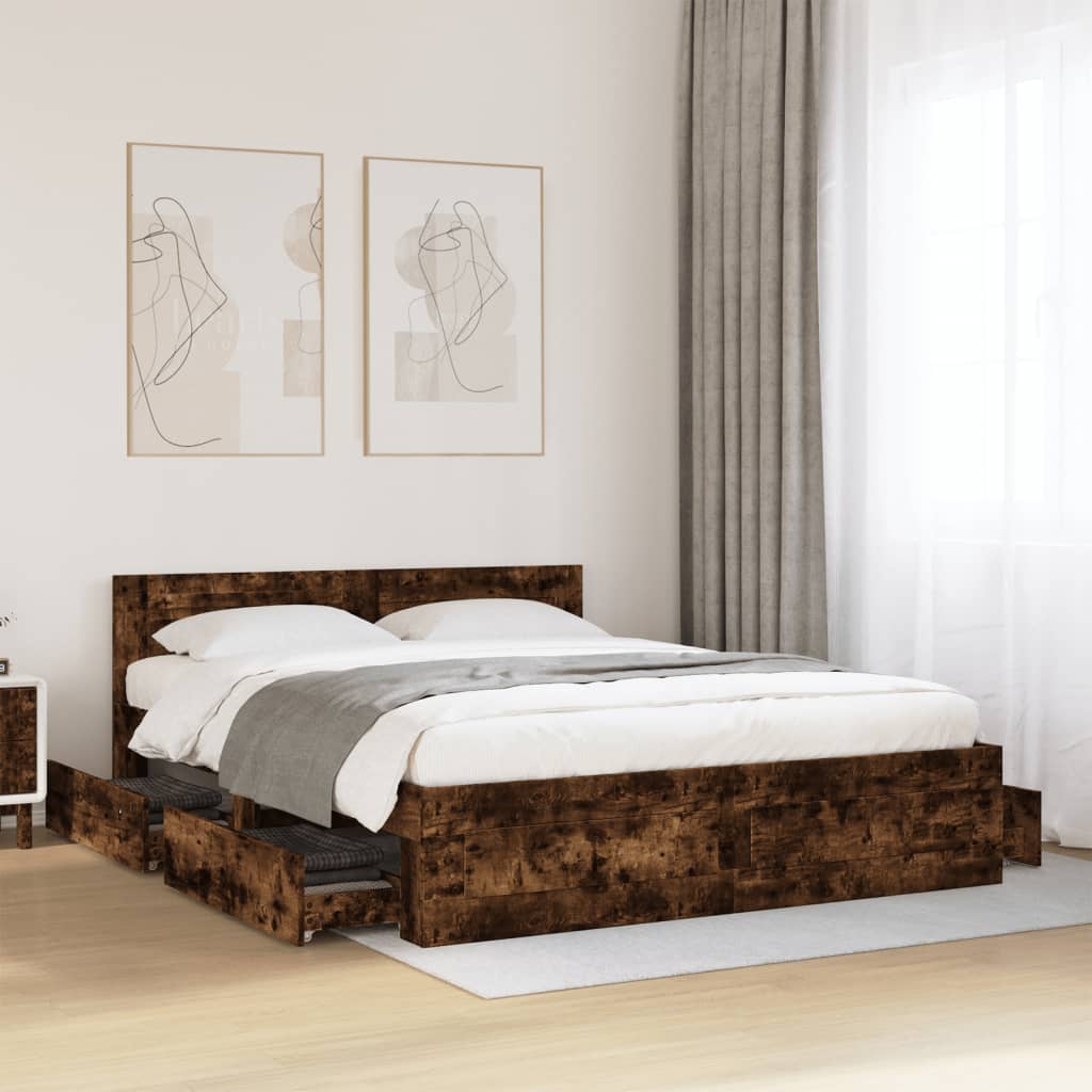 Cadre de lit et tête de lit sans matelas chêne fumé 160x200 cm - XIOS