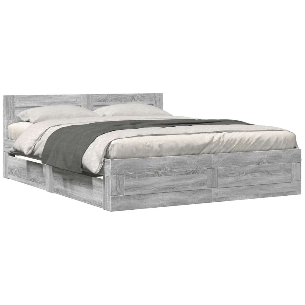 Cadre de lit et tête de lit sans matelas sonoma gris 160x200 cm - XIOS