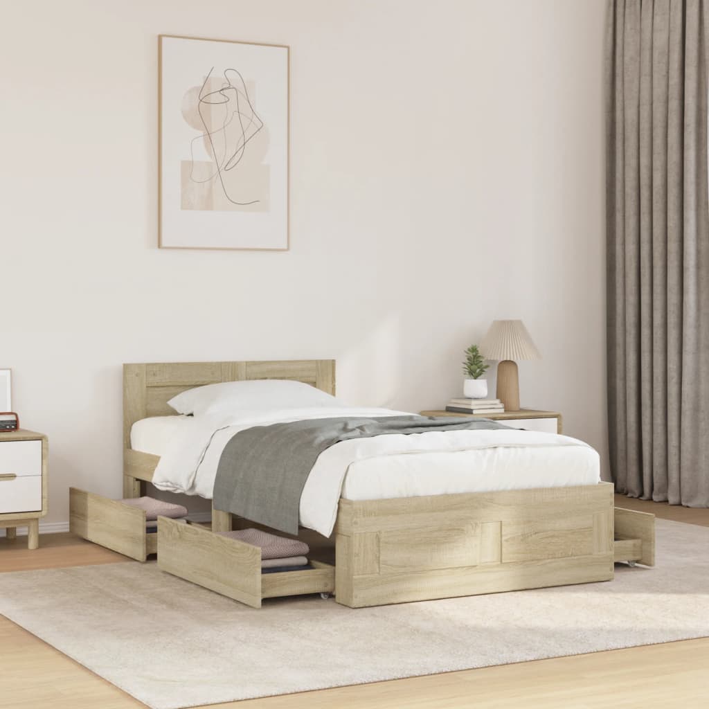 Cadre de lit et tête de lit sans matelas chêne sonoma 100x200cm - XIOS