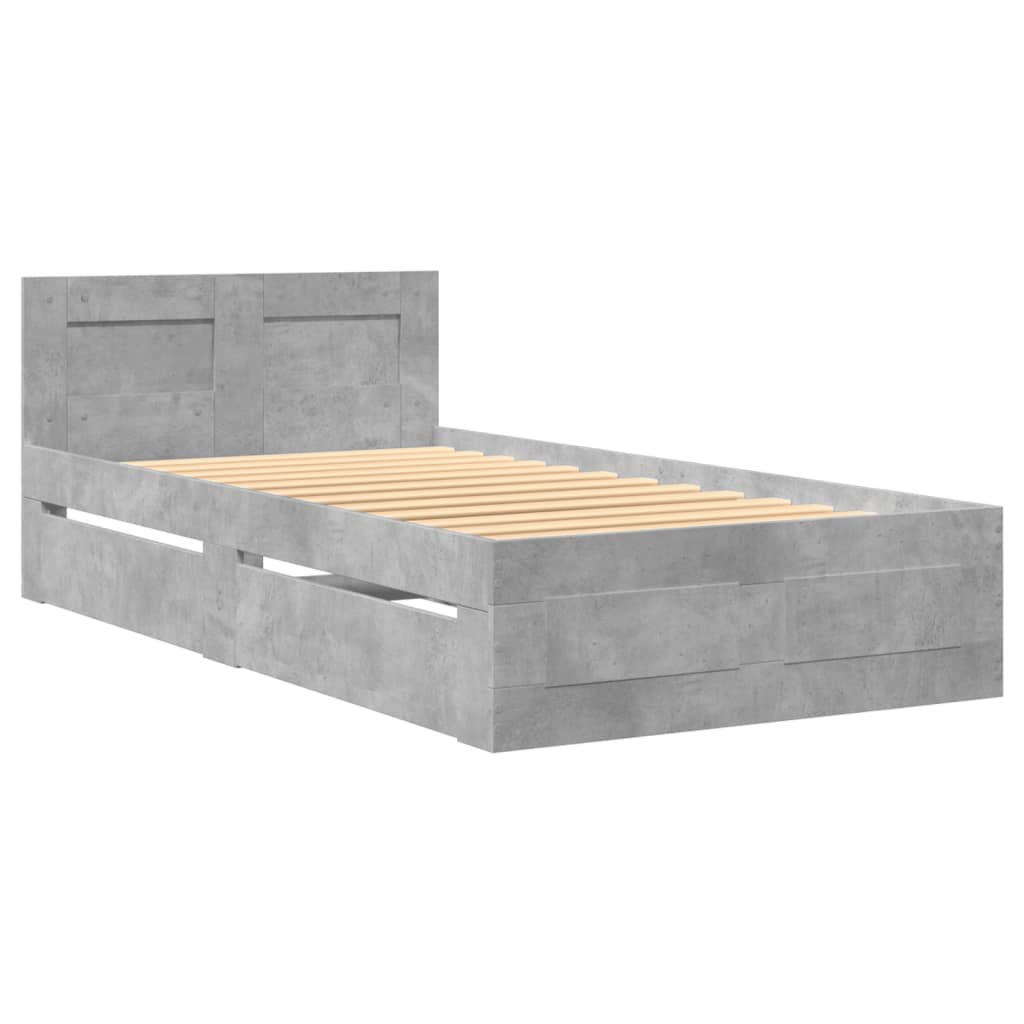 Cadre de lit et tête de lit sans matelas gris béton 90x200 cm - XIOS