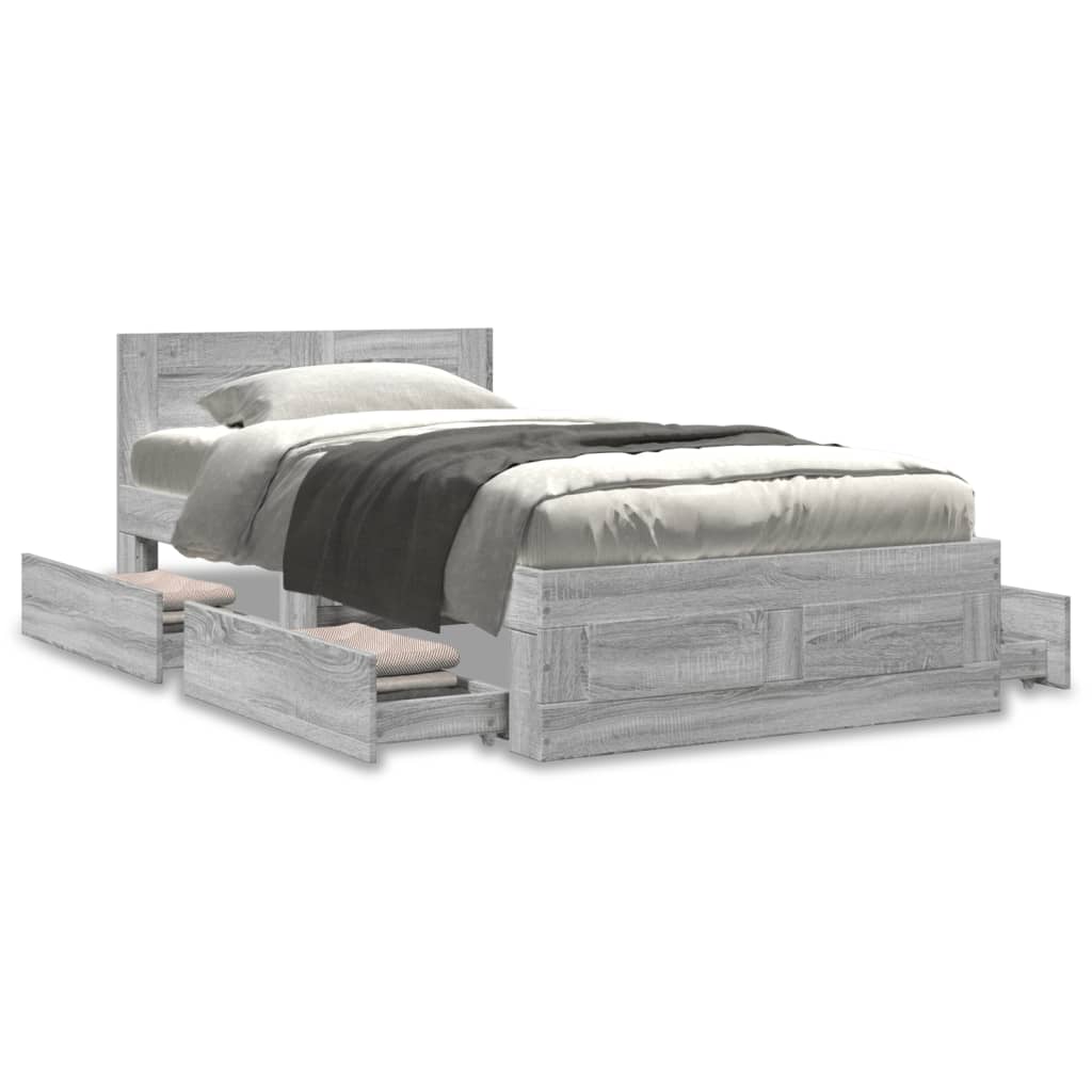 Cadre de lit et tête de lit sans matelas gris béton 90x200 cm - XIOS