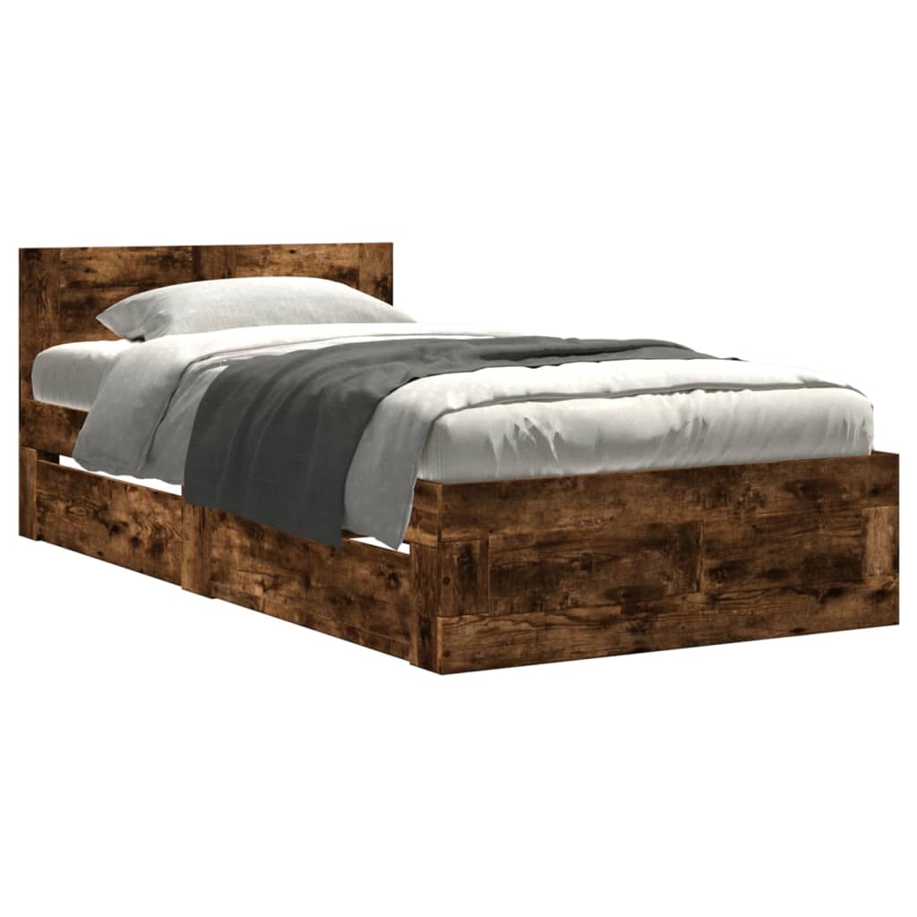 Cadre de lit et tête de lit sans matelas chêne fumé 90x200 cm - XIOS