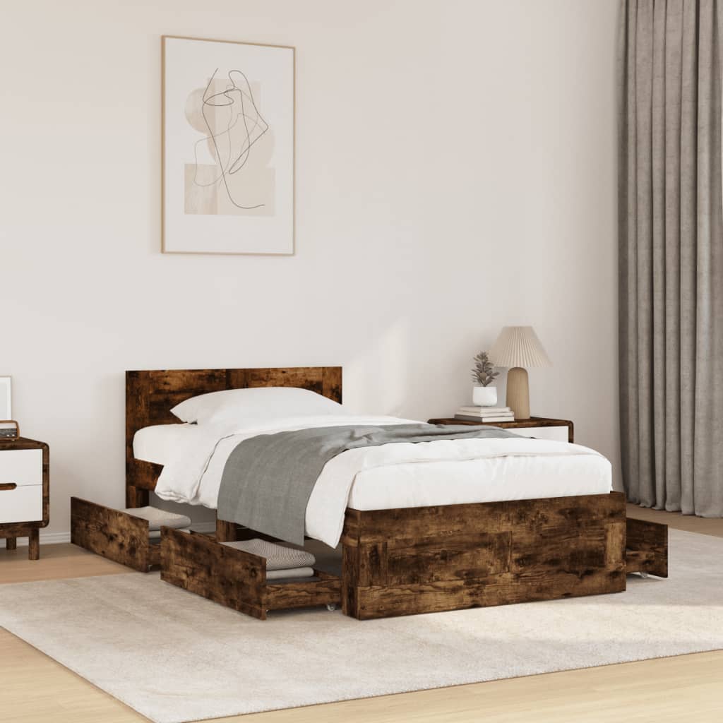 Cadre de lit et tête de lit sans matelas chêne fumé 90x200 cm - XIOS