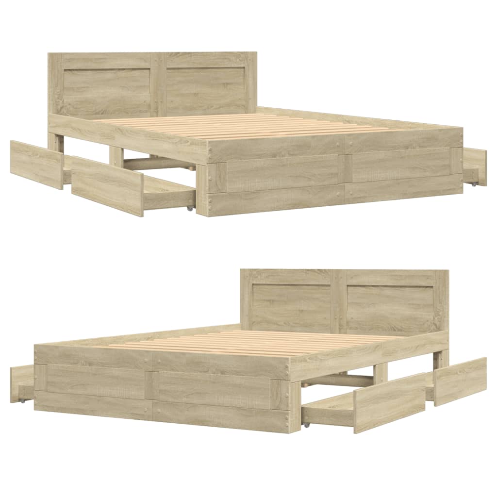 Cadre de lit et tête de lit sans matelas chêne sonoma 135x190cm - XIOS