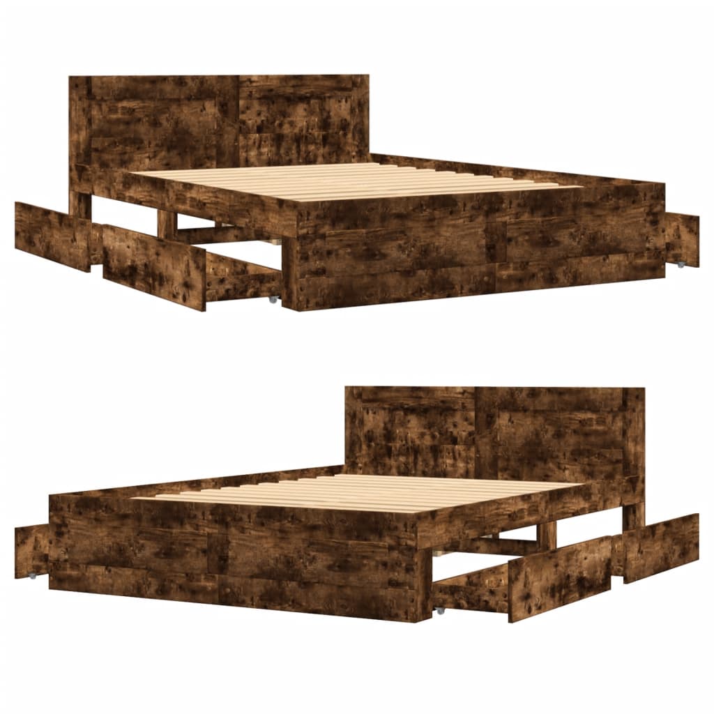 Cadre de lit et tête de lit sans matelas chêne fumé 120x190 cm - XIOS