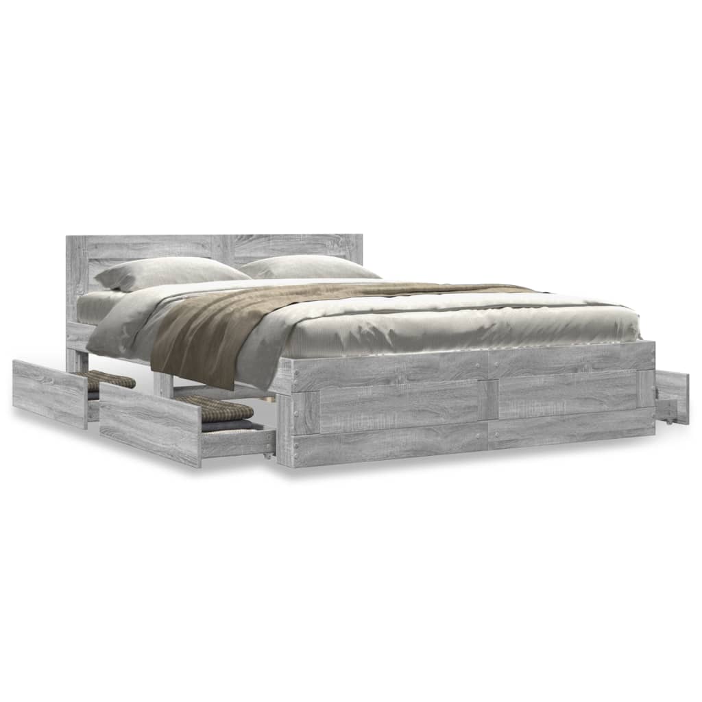 Cadre de lit et tête de lit sans matelas sonoma gris 120x190 cm - XIOS