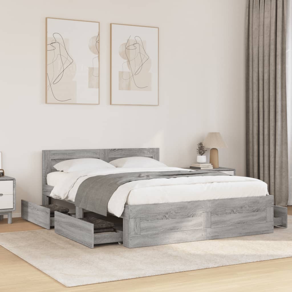 Cadre de lit et tête de lit sans matelas sonoma gris 120x190 cm - XIOS