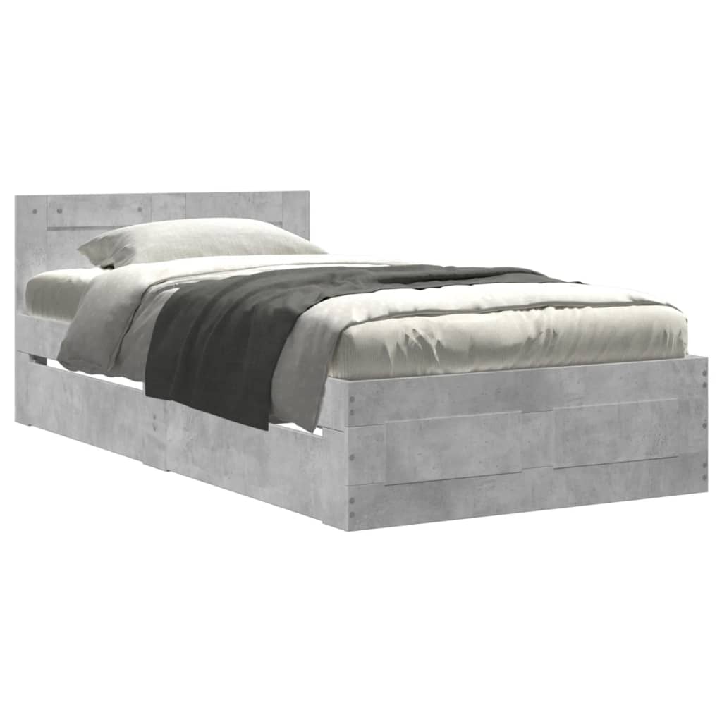 Cadre de lit avec tête de lit sans matelas gris béton 90x190 cm - XIOS