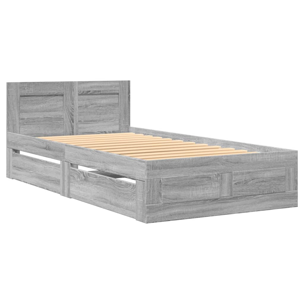 Cadre de lit et tête de lit sans matelas sonoma gris 90x190 cm - XIOS