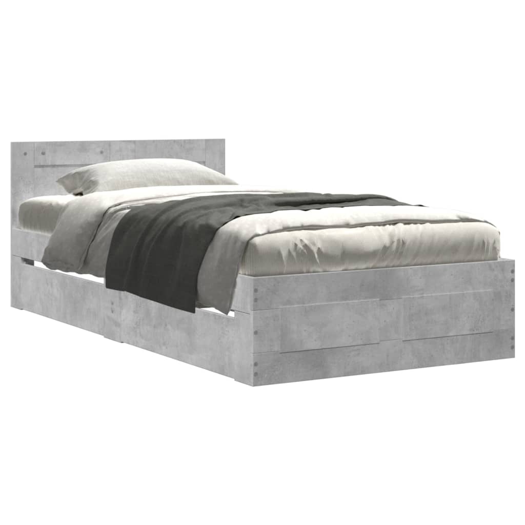 Cadre de lit avec tête de lit sans matelas gris béton 75x190 cm - XIOS
