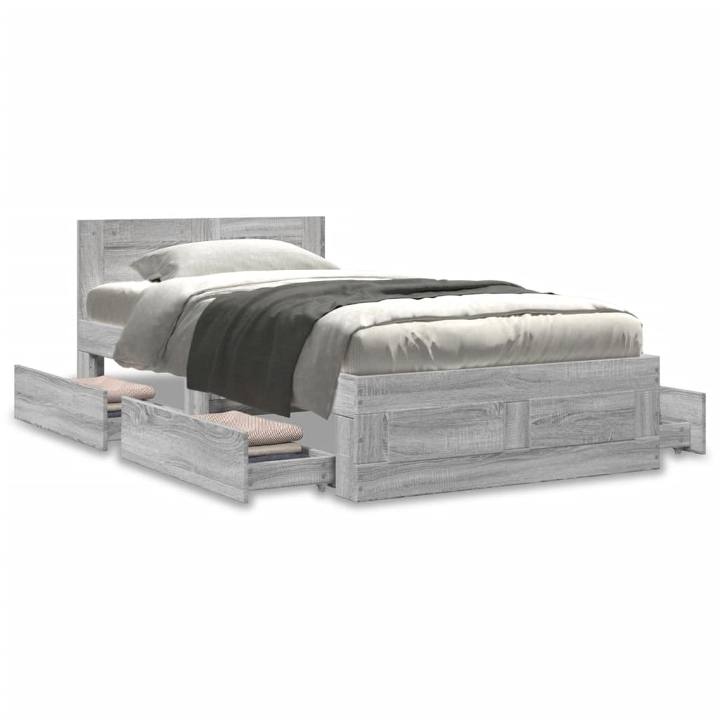 Cadre de lit avec tête de lit sans matelas gris béton 75x190 cm - XIOS