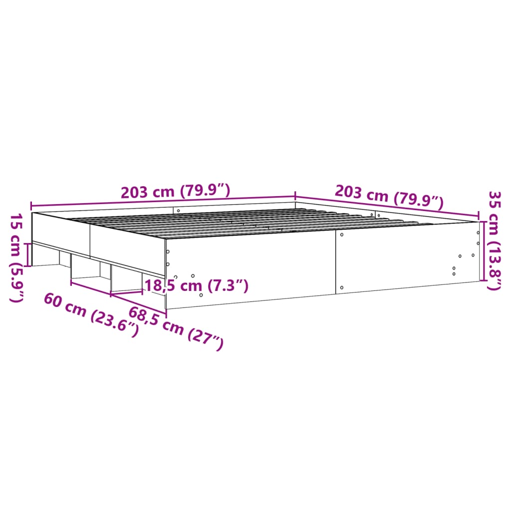 Cadre de lit sans matelas noir 200x200 cm bois d'ingénierie - XIOS