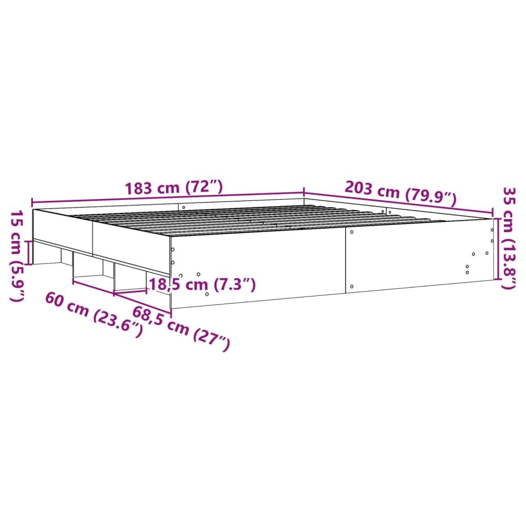 Cadre de lit sans matelas noir 180x200 cm bois d'ingénierie - XIOS