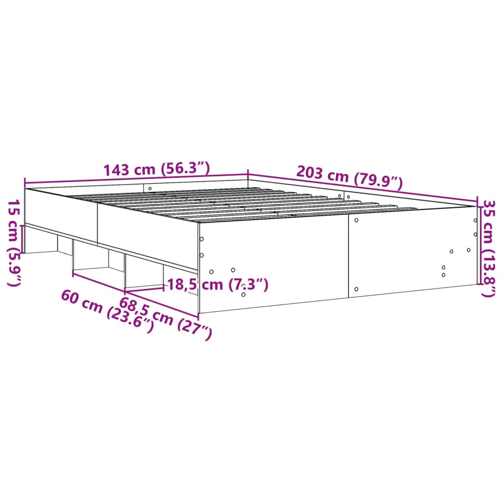 Cadre de lit sans matelas noir 140x200 cm bois d'ingénierie - XIOS