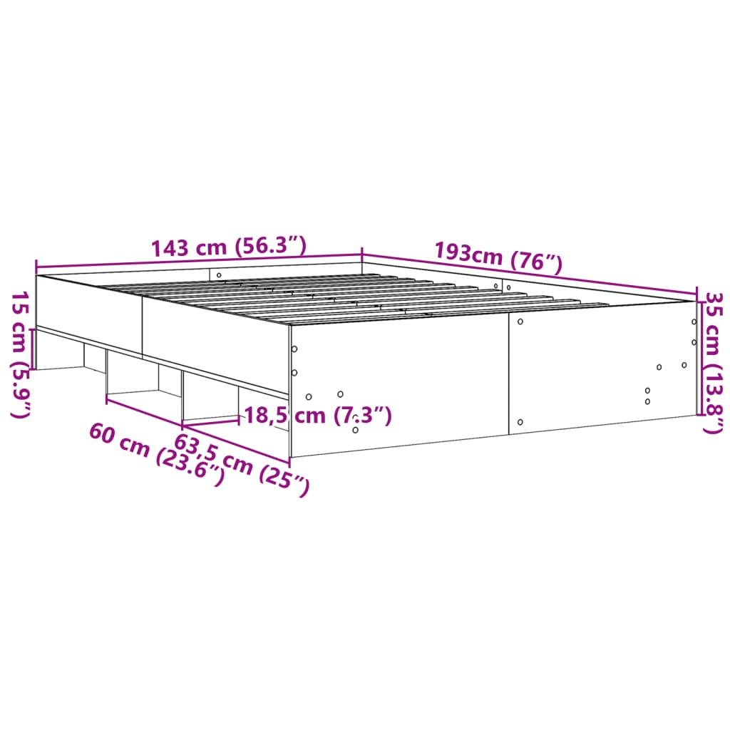 Cadre de lit sans matelas chêne fumé 140x190 cm bois ingénierie - XIOS