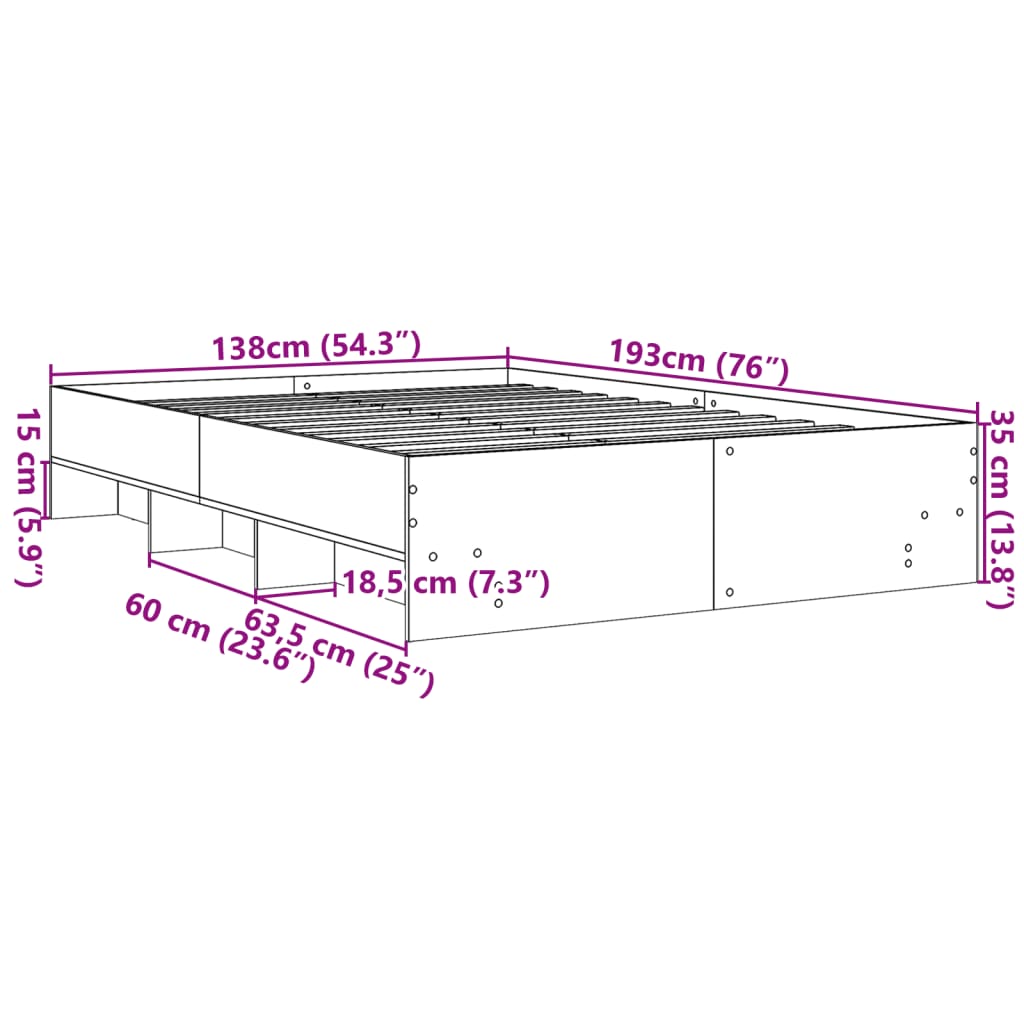 Cadre de lit sans matelas chêne marron 135x190 cm - XIOS