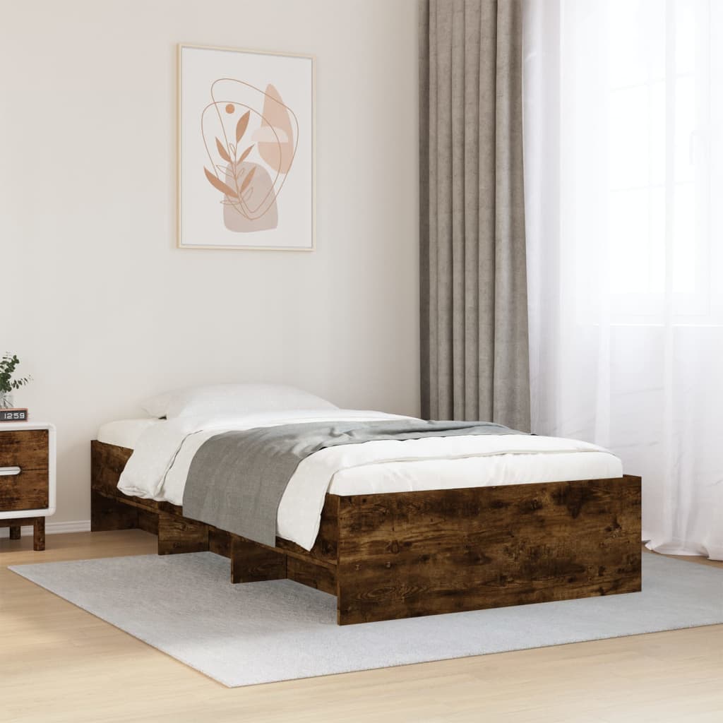 Cadre de lit sans matelas chêne fumé 90x190cm bois d'ingénierie - XIOS