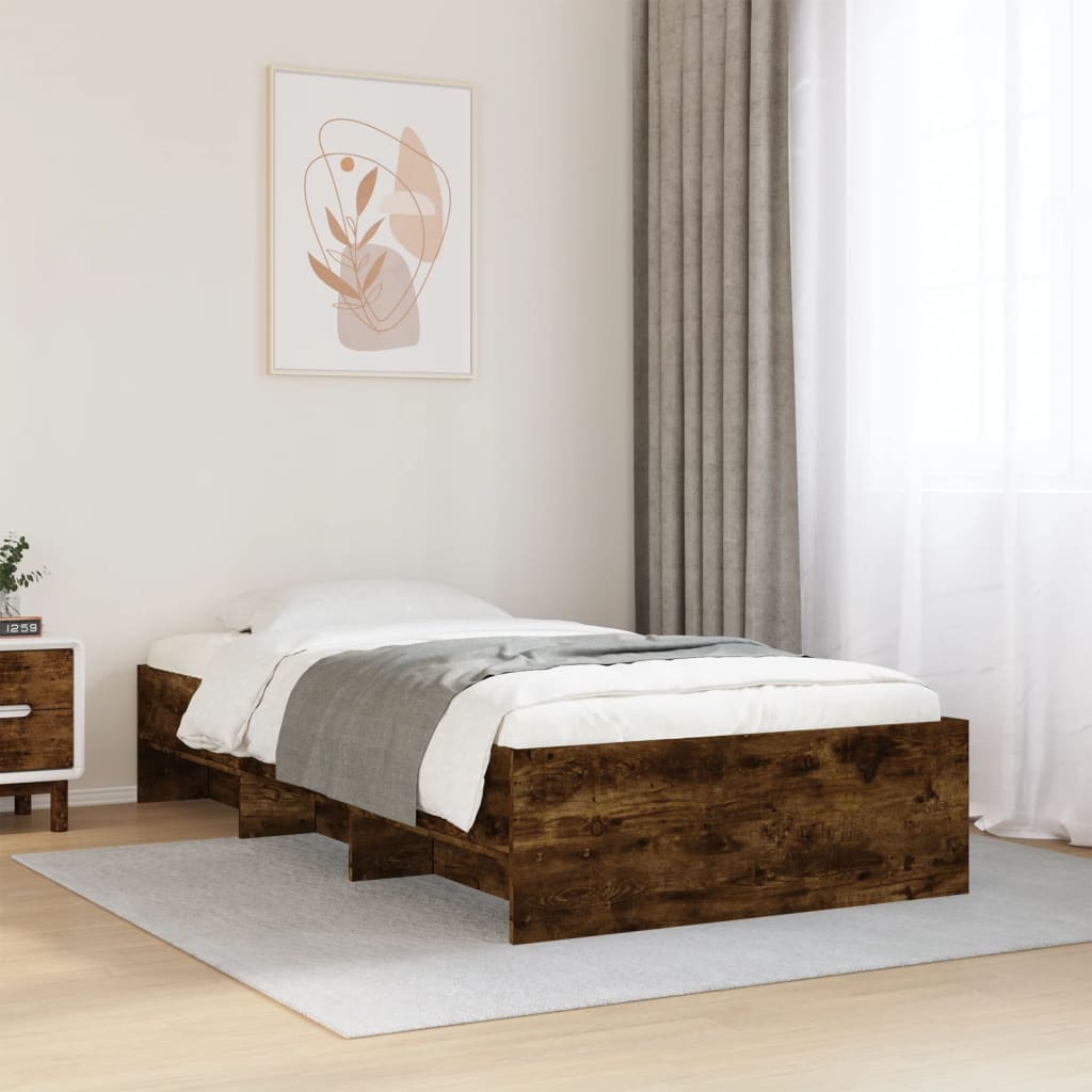 Cadre de lit sans matelas chêne fumé 75x190cm bois d'ingénierie - XIOS