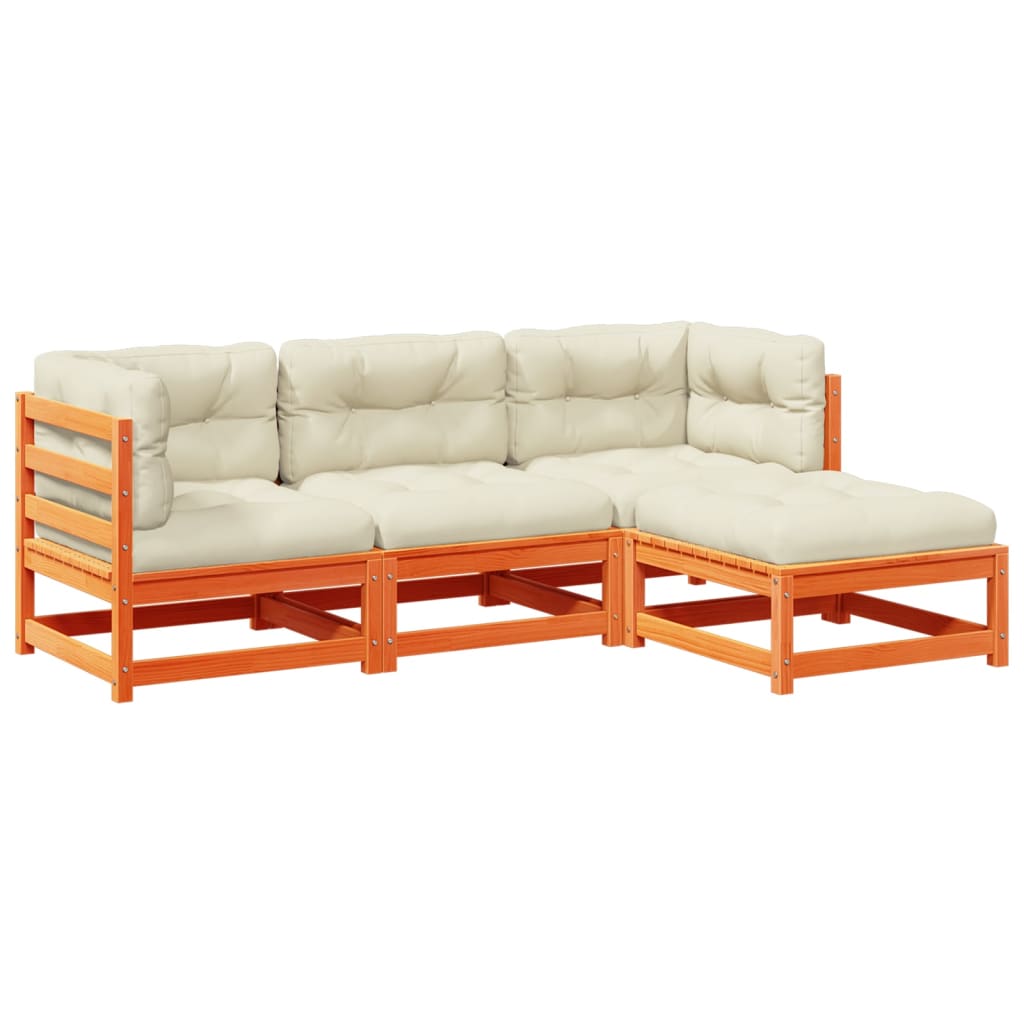 Salon de jardin 4 pcs avec coussins cire marron bois pin massif - XIOS