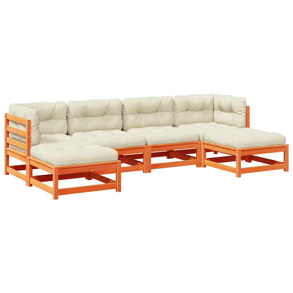 Salon de jardin 6 pcs avec coussins cire marron bois pin massif - XIOS