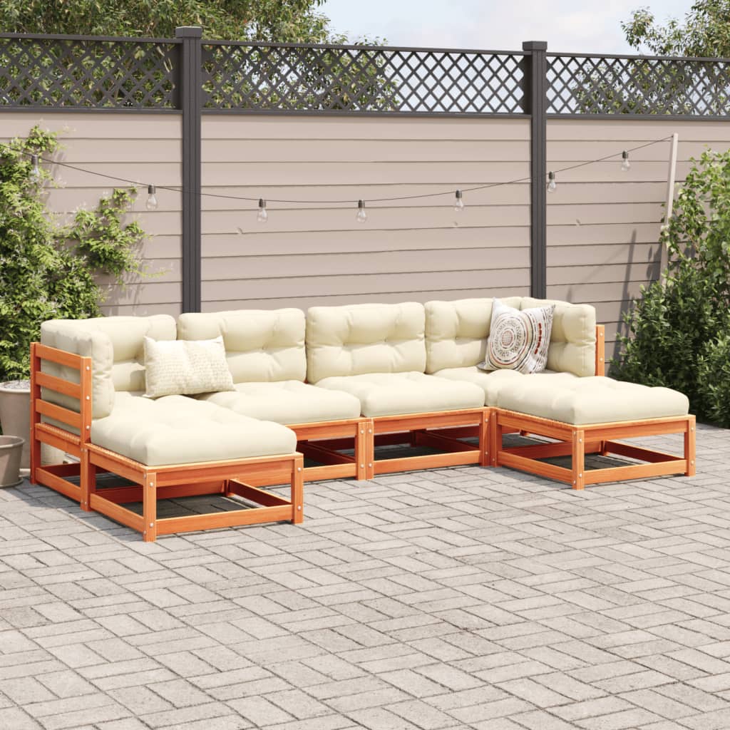 Salon de jardin 6 pcs avec coussins cire marron bois pin massif - XIOS