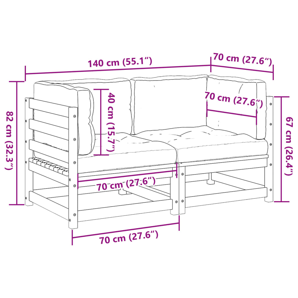 Salon de jardin 2 pcs avec coussins cire marron bois pin massif - XIOS