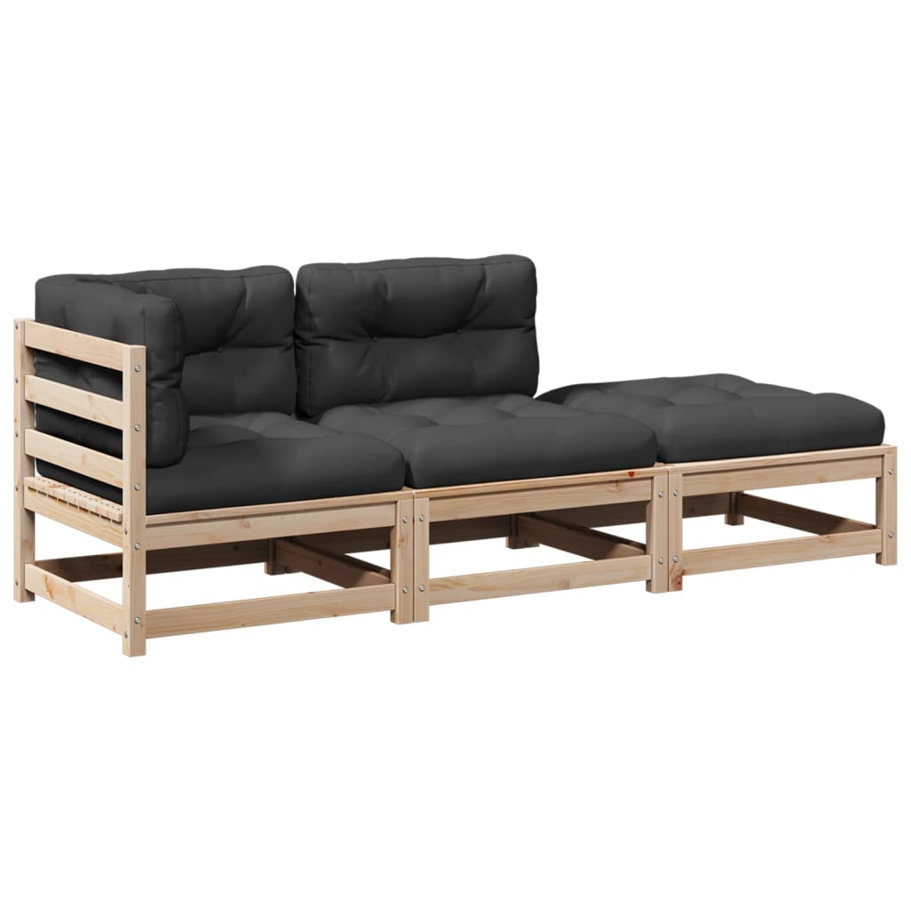 Salon de jardin 3 pcs avec coussins bois de pin massif - XIOS