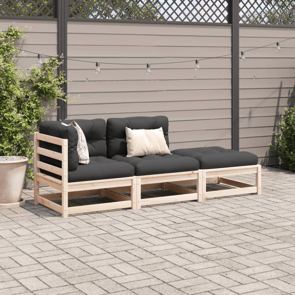 Salon de jardin 3 pcs avec coussins bois de pin massif - XIOS