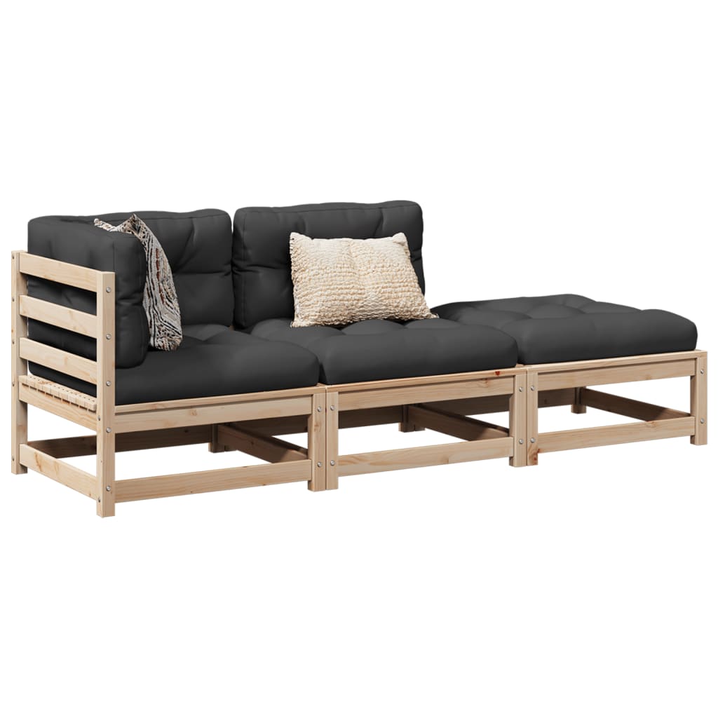 Salon de jardin 3 pcs avec coussins bois de pin massif - XIOS