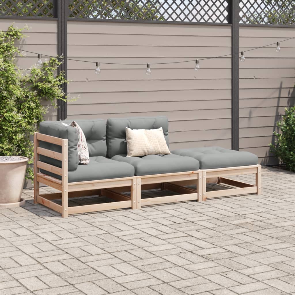 Salon de jardin 3 pcs avec coussins bois de pin massif - XIOS