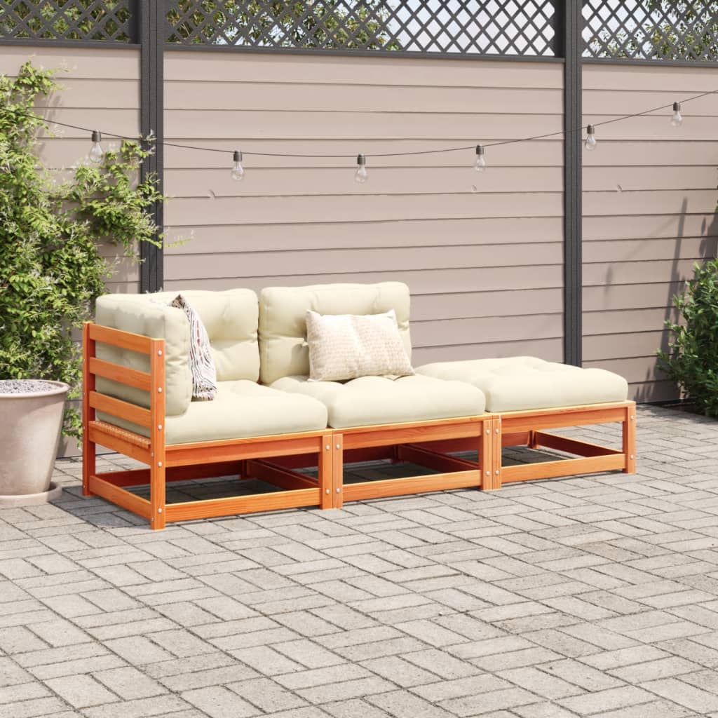 Salon de jardin 3 pcs avec coussins cire marron bois pin massif - XIOS