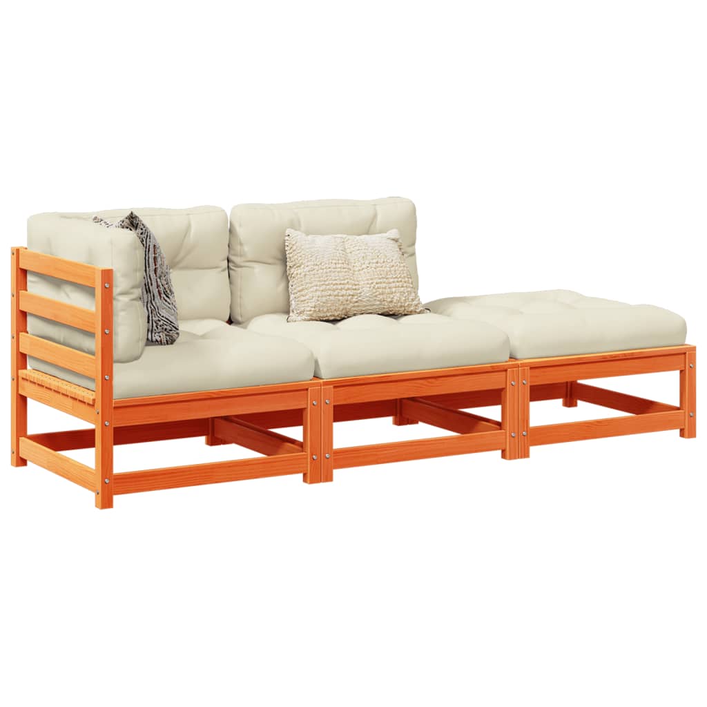 Salon de jardin 3 pcs avec coussins cire marron bois pin massif - XIOS