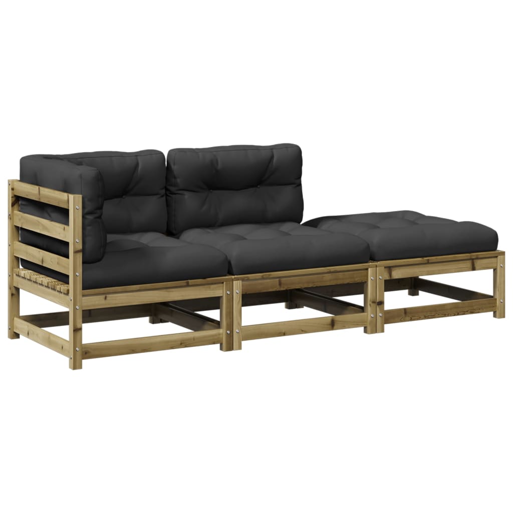 Salon de jardin 3 pcs avec coussins bois de pin imprégné - XIOS