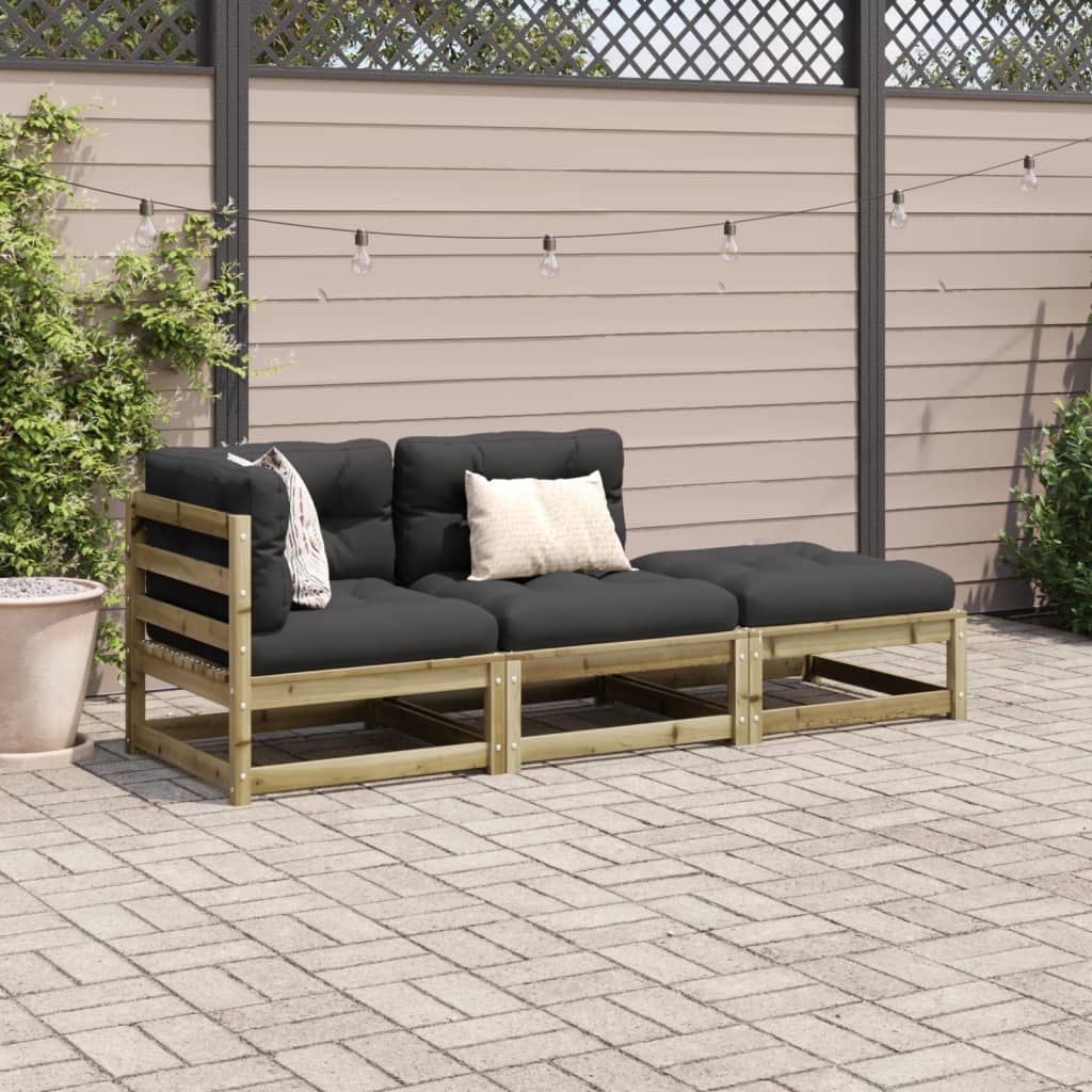 Salon de jardin 3 pcs avec coussins bois de pin imprégné - XIOS
