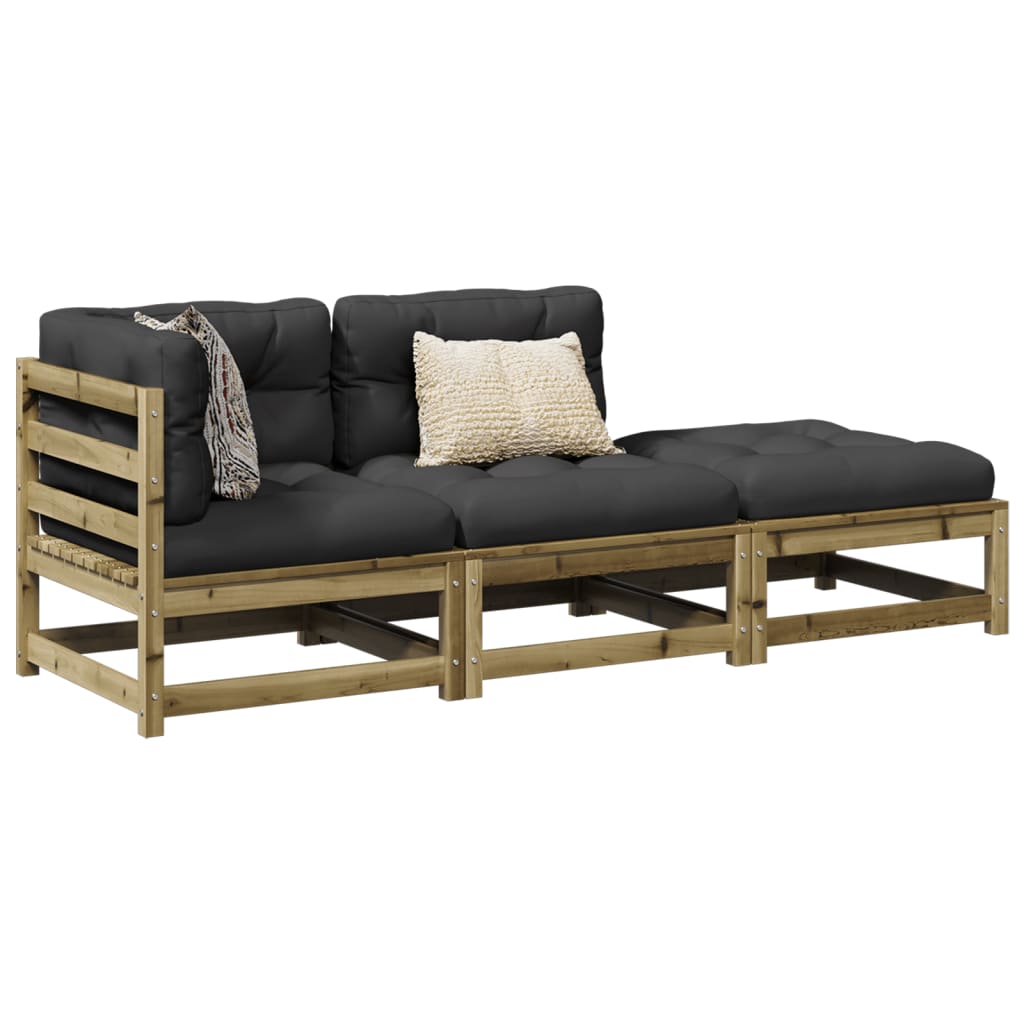 Salon de jardin 3 pcs avec coussins bois de pin imprégné - XIOS