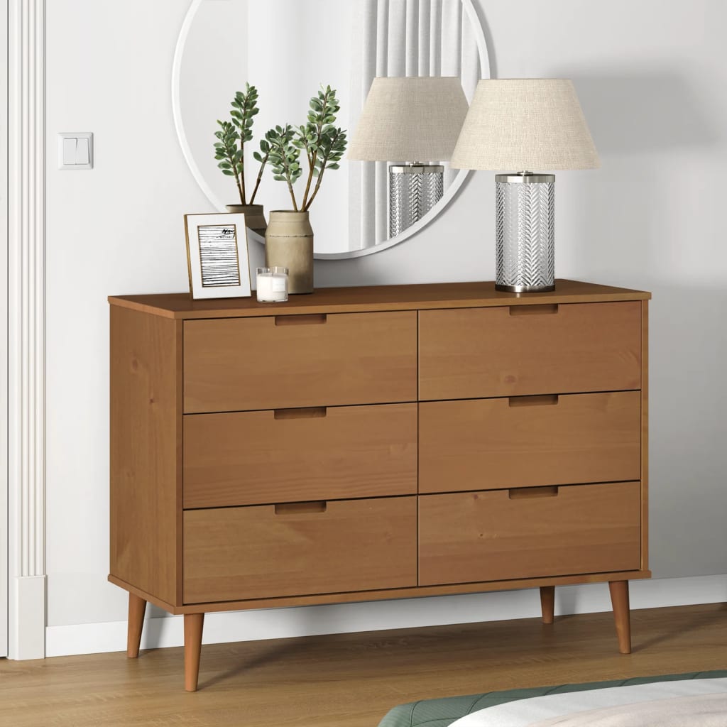 Commode MOLDE Marron 113x40x80 cm Bois de pin massif Commodes vidaXL