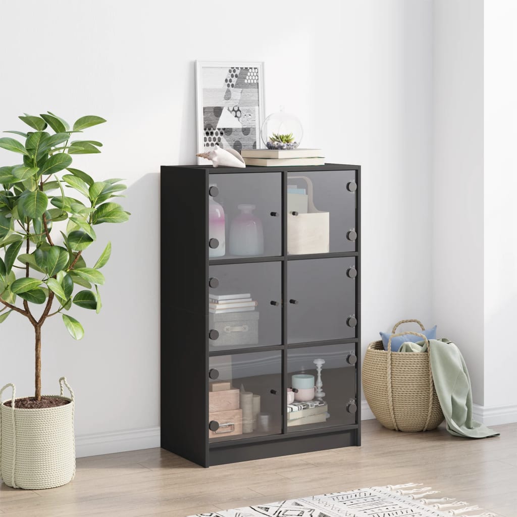 Buffet haut avec portes noir 68x37x109 cm bois d'ingénierie - XIOS