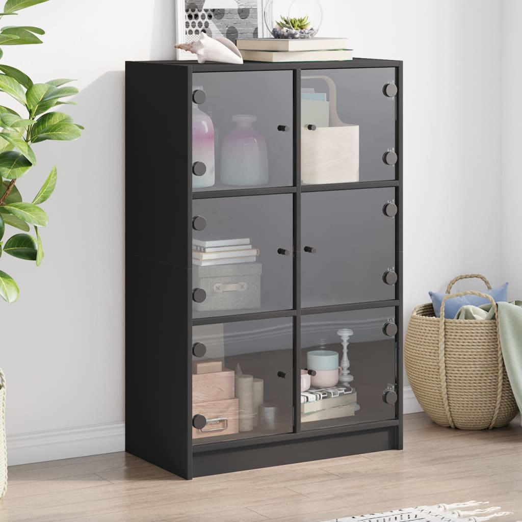 Buffet haut avec portes noir 68x37x109 cm bois d'ingénierie - XIOS