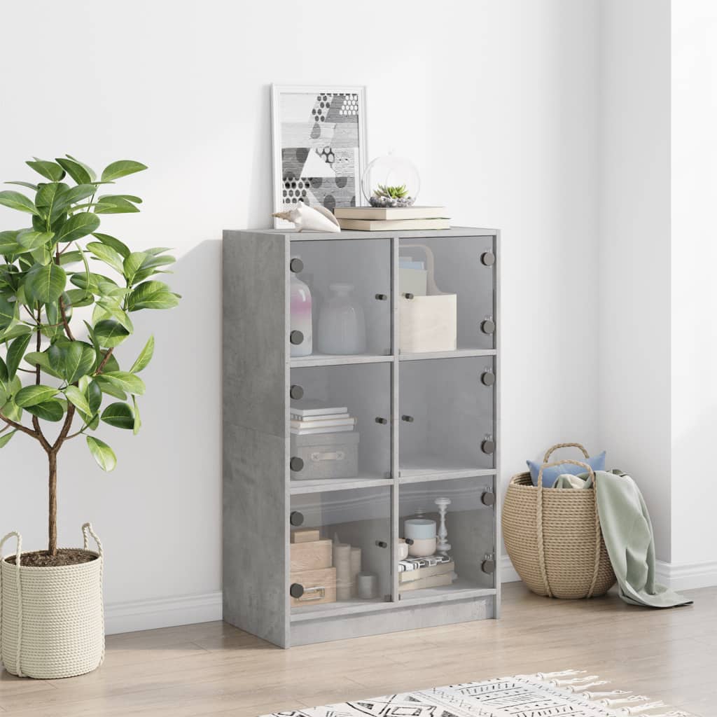Buffet haut avec portes gris béton 68x37x109 cm bois ingénierie - XIOS