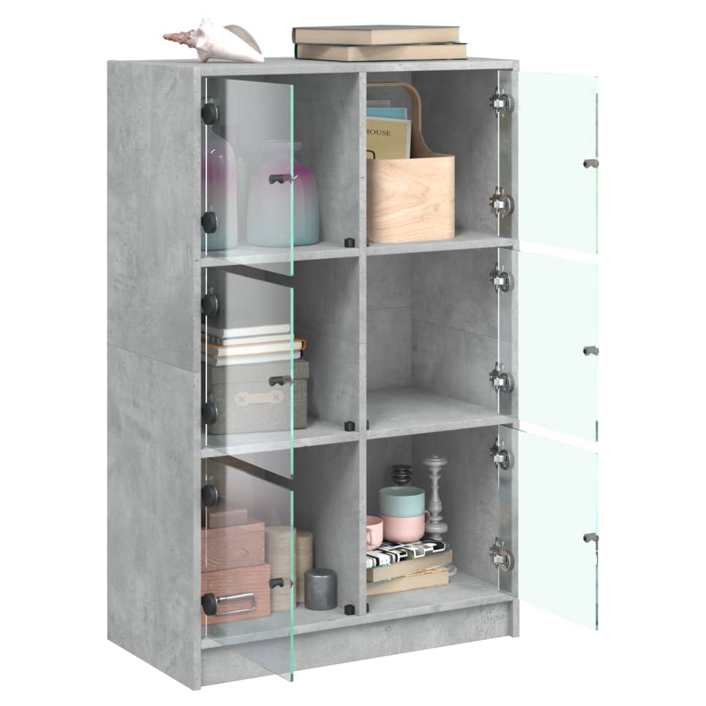 Buffet haut avec portes gris béton 68x37x109 cm bois ingénierie - XIOS