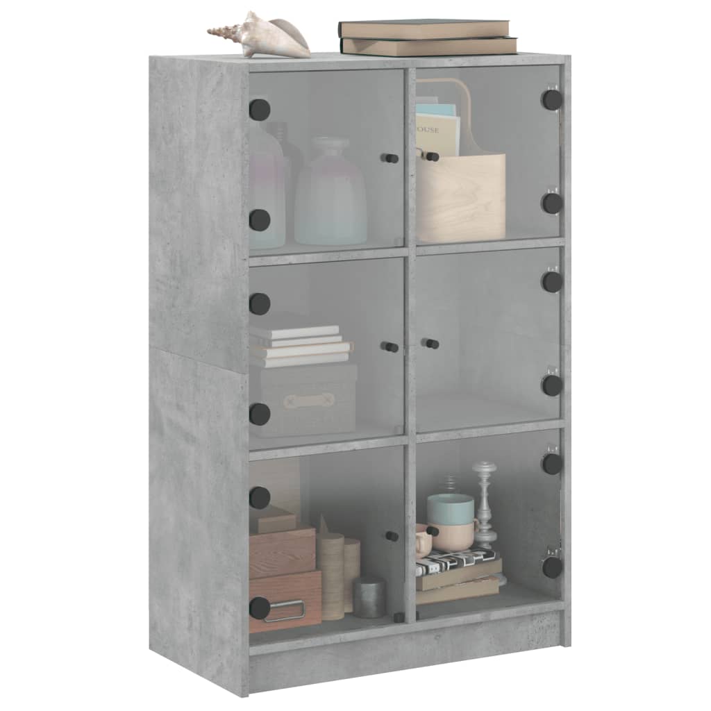 Buffet haut avec portes gris béton 68x37x109 cm bois ingénierie - XIOS