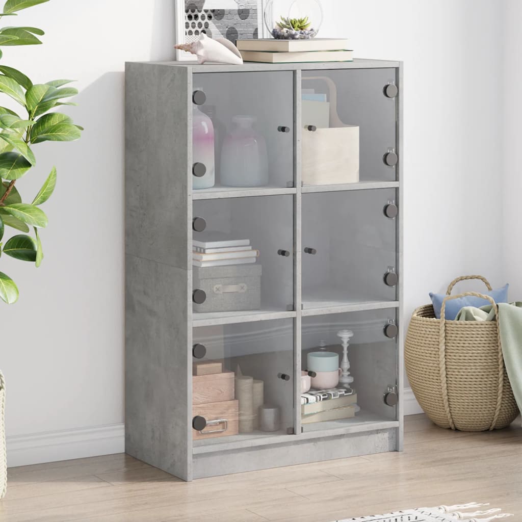 Buffet haut avec portes gris béton 68x37x109 cm bois ingénierie - XIOS