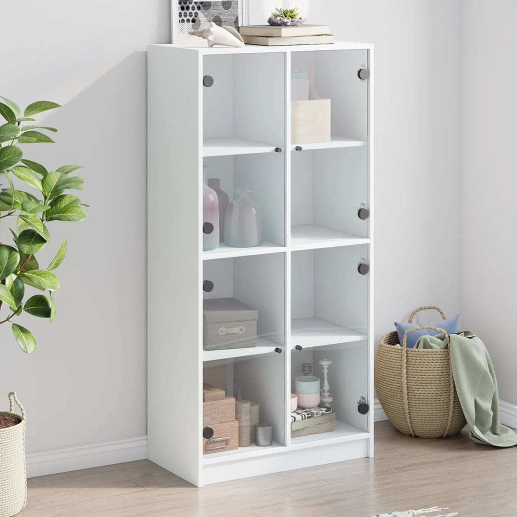 Buffet haut avec portes blanc 68x37x142 cm bois d'ingénierie - XIOS