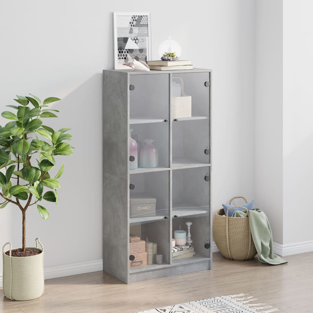 Buffet haut avec portes gris béton 68x37x142 cm bois ingénierie - XIOS