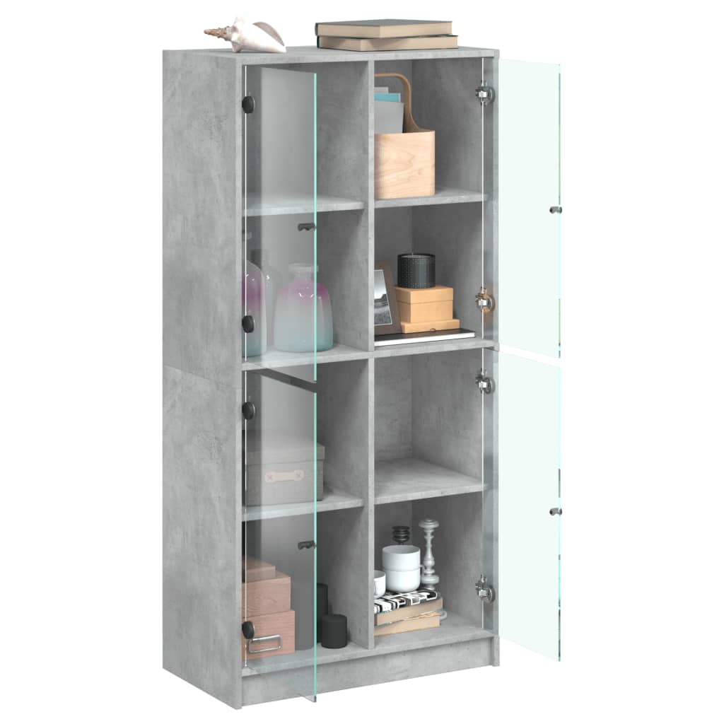 Buffet haut avec portes gris béton 68x37x142 cm bois ingénierie - XIOS