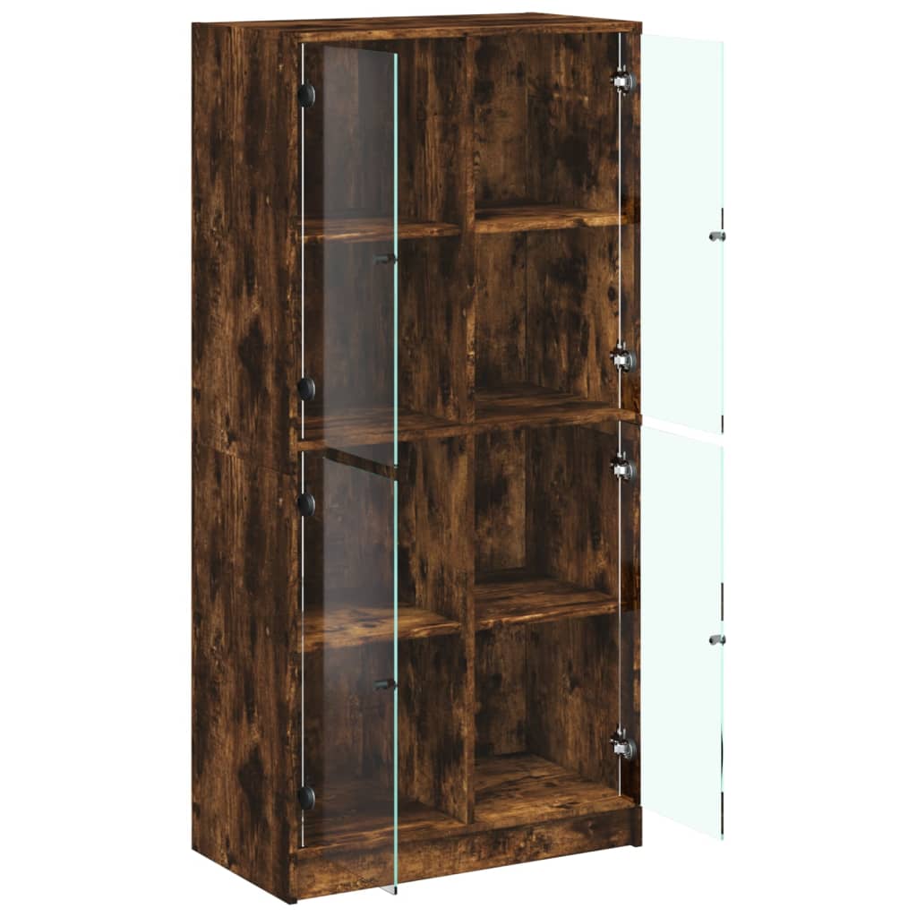 Buffet haut avec portes chêne fumé 68x37x142 cm bois ingénierie - XIOS