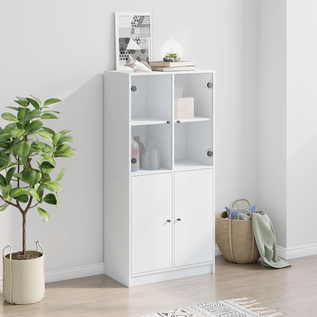 Buffet haut avec portes blanc 68x37x142 cm bois d'ingénierie - XIOS