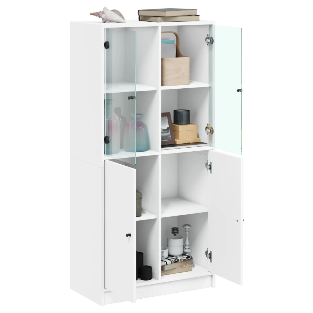 Buffet haut avec portes blanc 68x37x142 cm bois d'ingénierie - XIOS