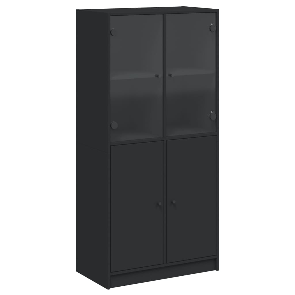 Buffet haut avec portes noir 68x37x142 cm bois d'ingénierie - XIOS