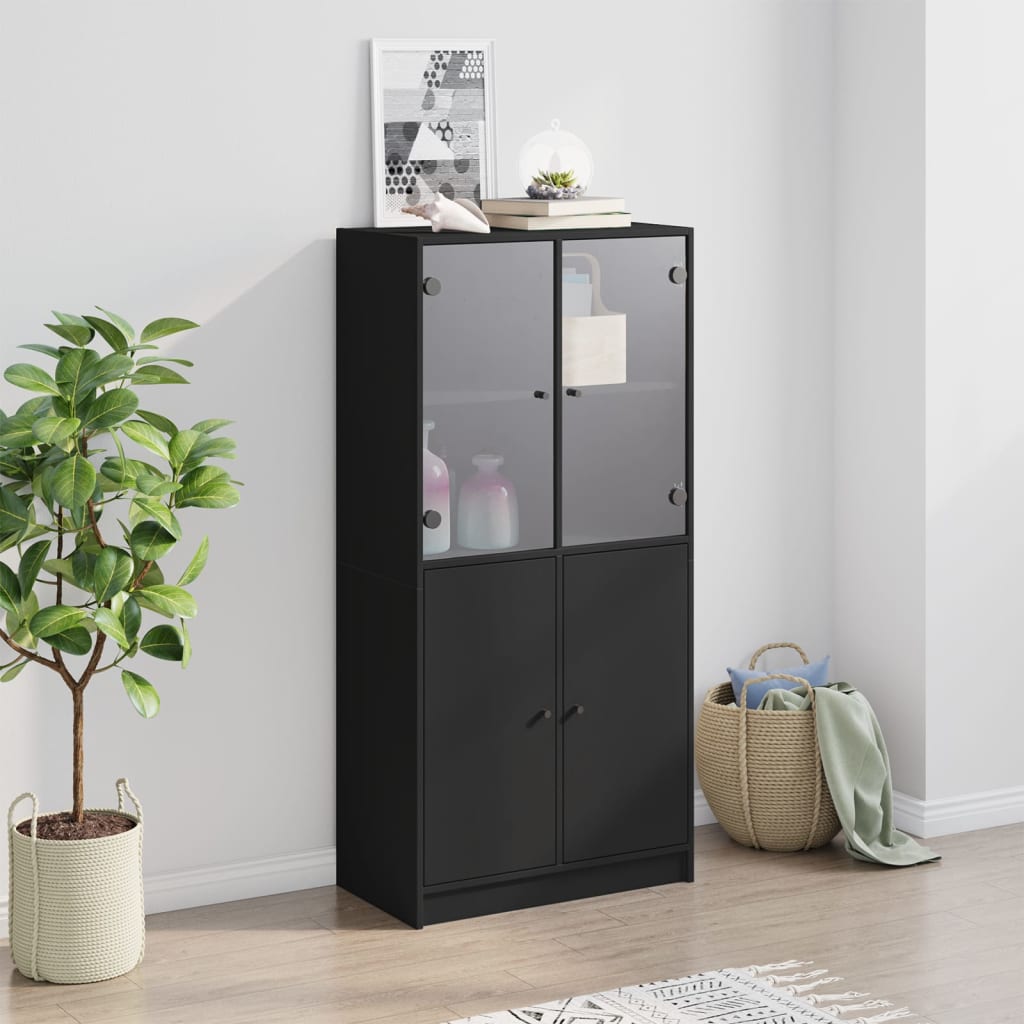 Buffet haut avec portes noir 68x37x142 cm bois d'ingénierie - XIOS